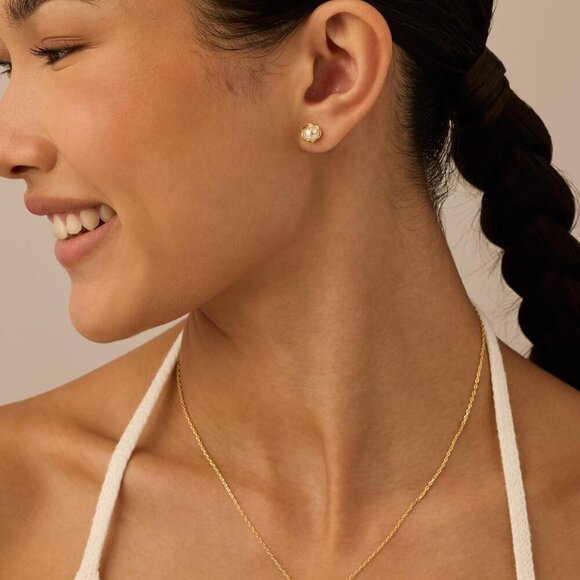 New 14K Gold Plated Pearl Jewelry Set for Women - Gold Pearl Necklace and Earrin - Picture 2 of 5